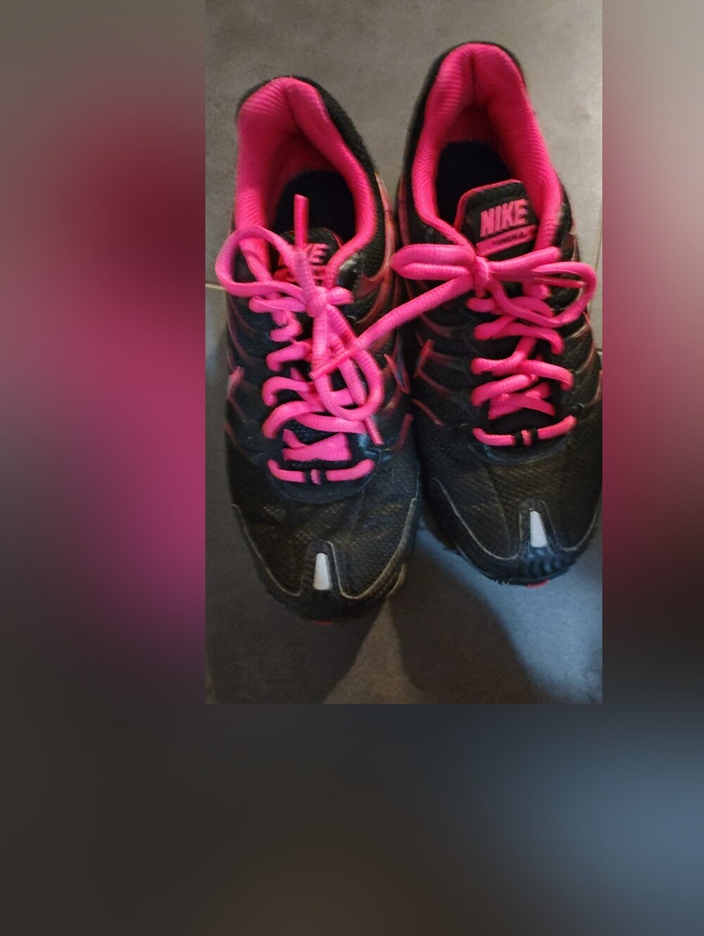 Nike Air Black Sneakers with Bright Pink Laces 6.5